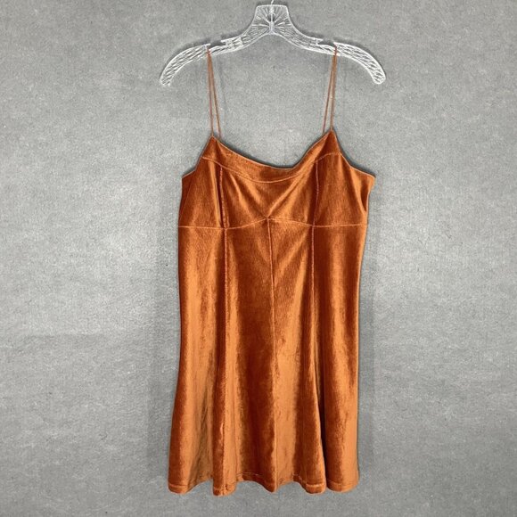 Wild Fable Dress Women Sz L Orange Velvet Spaghetti Strap Mini Festival‎ - Picture 1 of 13